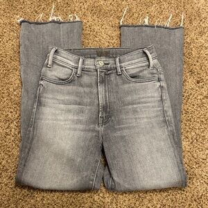 MOTHER Gray Distressed Hem Jeans